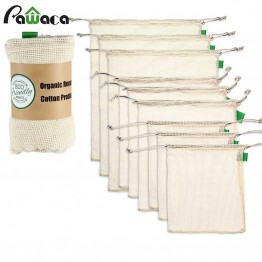 9pcs/set Premium Organic Cotton Mesh Produce Bags Reusable Washable Storage Drawstring Bag for Shopping, Grocery,Fruit Vegetable